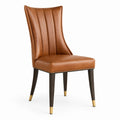 Sedia in Pelle con Gambe in Legno e Dettagli in Ottone