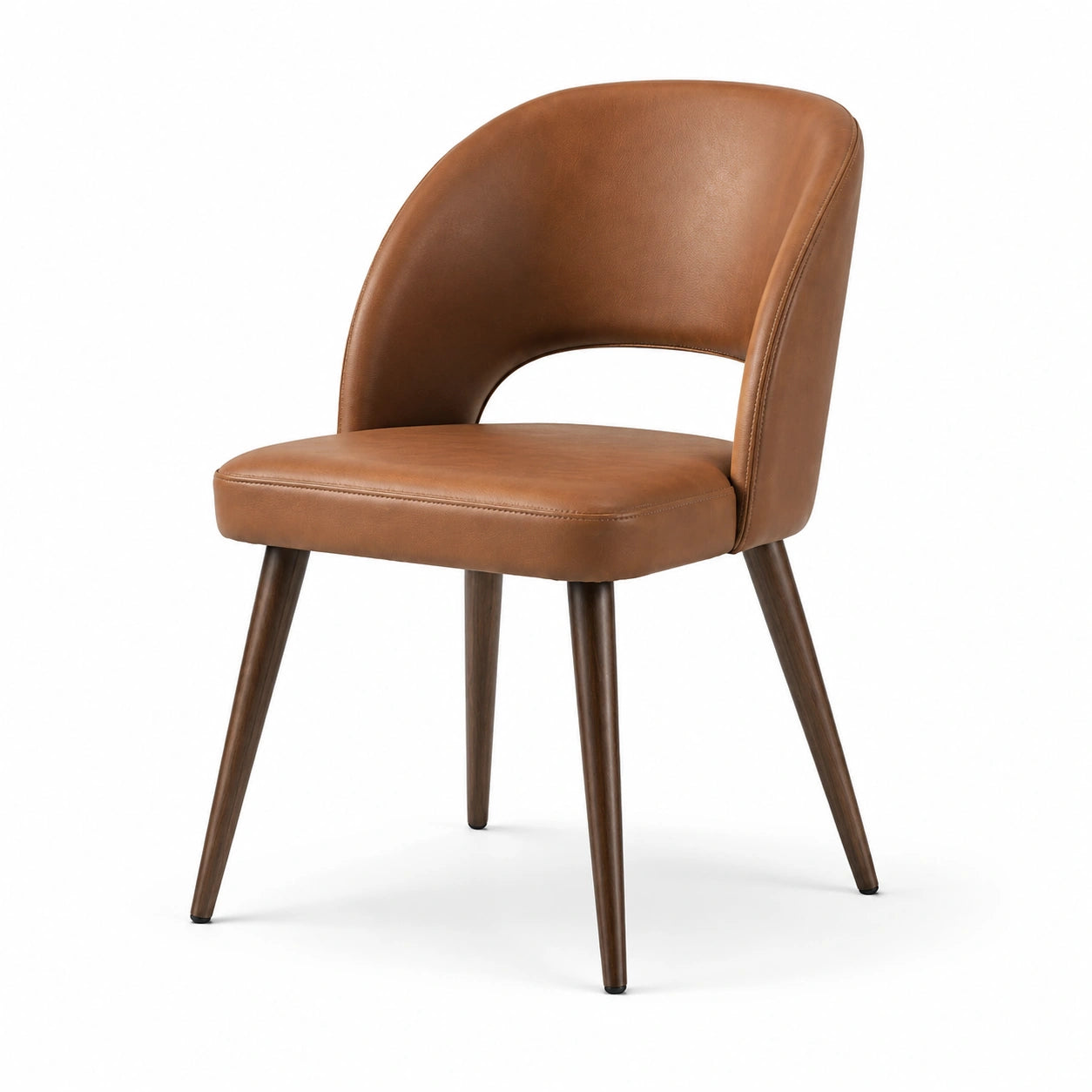 Sedia in pelle PU marrone con gambe in legno