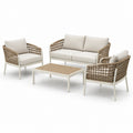 Set Arredo da Giardino in Alluminio e Rattan con Cuscini Crema
