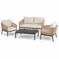 Set giardino in alluminio con divano, poltrone e tavolino, crema/marrone, corda di poliestere