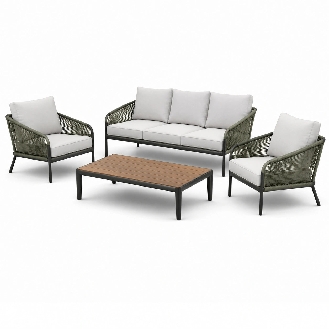 Set da Giardino con Divano, Poltrone e Tavolo in Legno e Alluminio