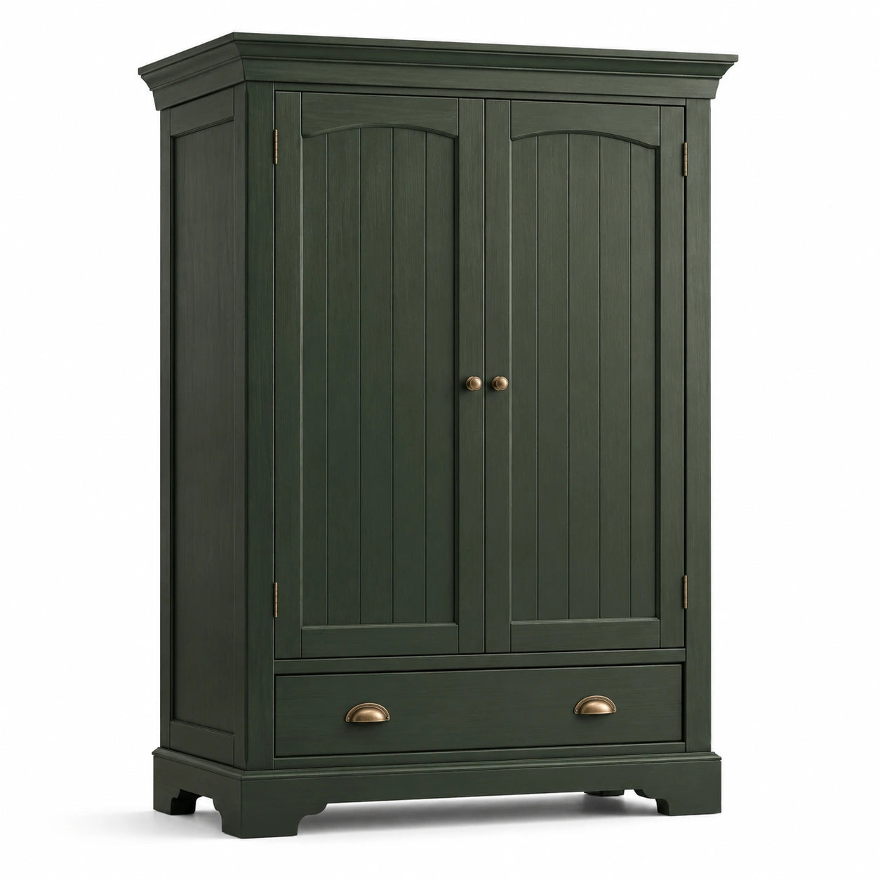 Armadio in legno con ante doppie e cassetto verde scuro