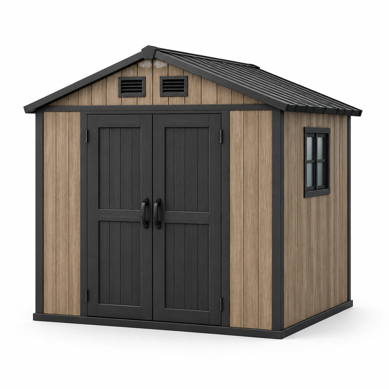 Capanno da giardino in resina e polipropilene con doppie porte e finestra 256x331x243 cm