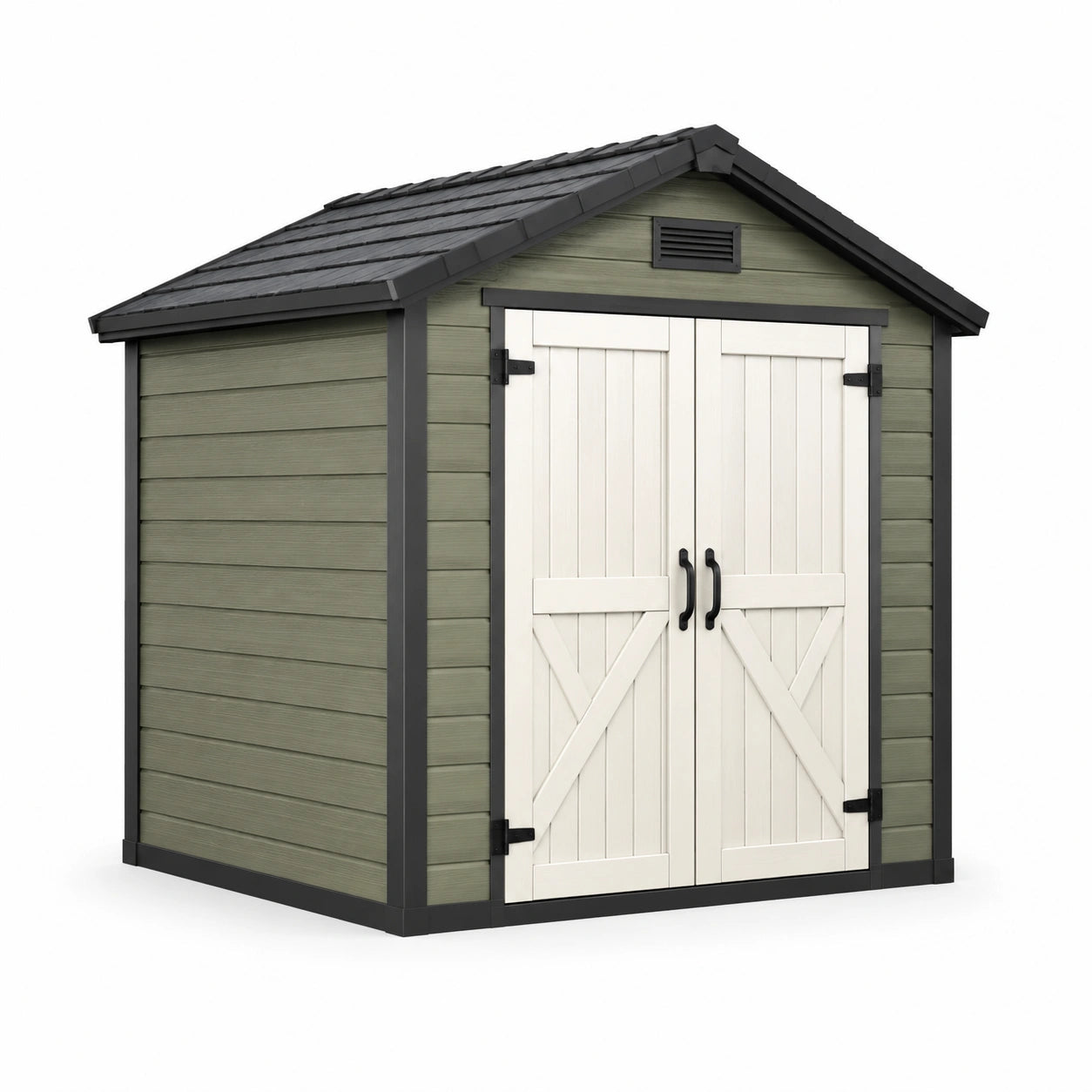Casetta da Giardino in Polipropilene Beige e Verde con Doppia Porta