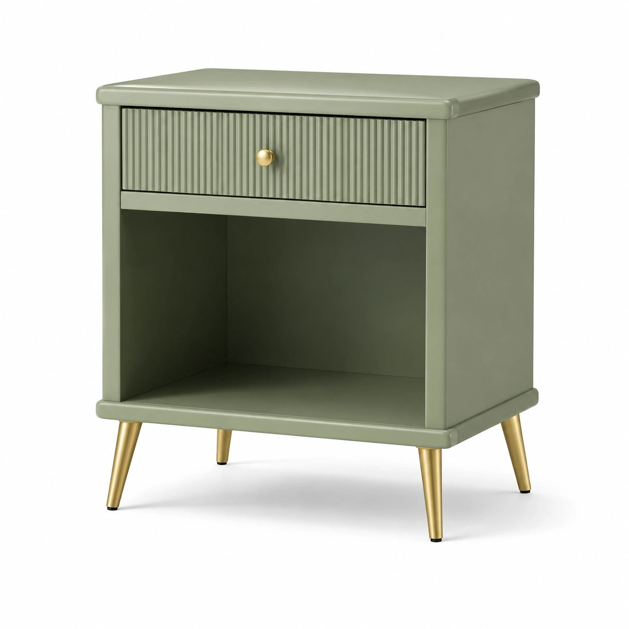 Comodino in Legno MDF Verde con Gambe Metalliche