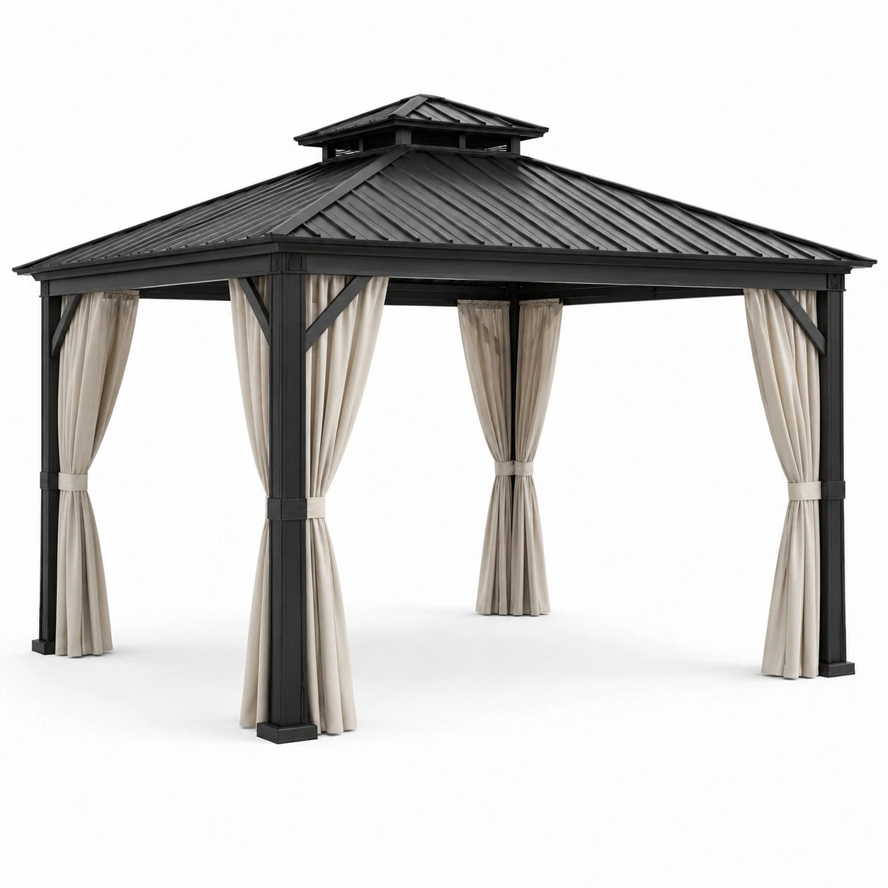 Gazebo in Metallo con Tetto in Acciaio e Tende in Poliestere 400x300 cm