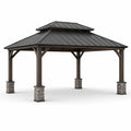Gazebo in metallo e pietra sintetica grigio e nero