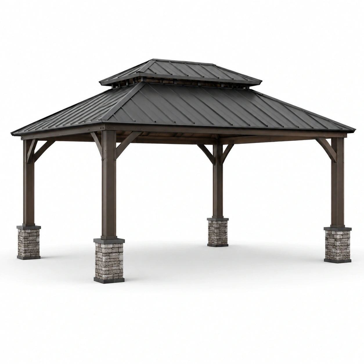 Gazebo in metallo e pietra sintetica grigio e nero