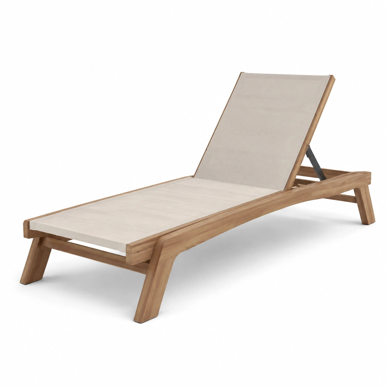 Lettino da Esterno in Teak e Tessuto Beige